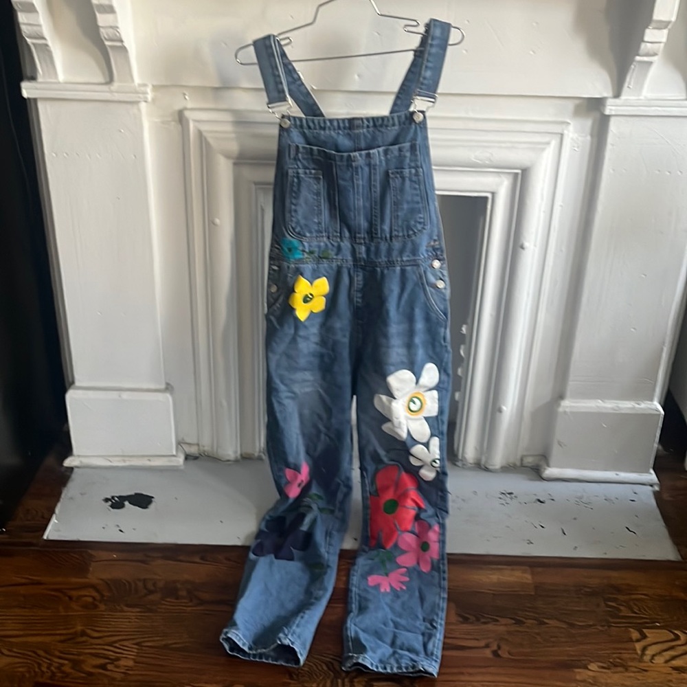 Flower power jean hand painted overalls
